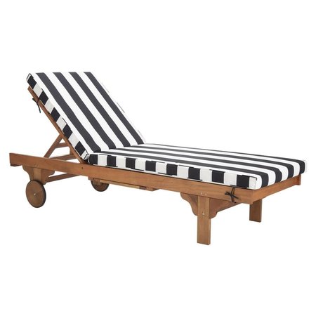 SAFAVIEH 27.6 x 78.7 x 14.2 in. Teak, Black & White Newport Lounge Chair with Cushion PAT7022D